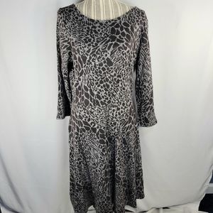 Leota NWT 3/4 Sleeve Scoop Back Ocelot Grey Circle Dress Size Large